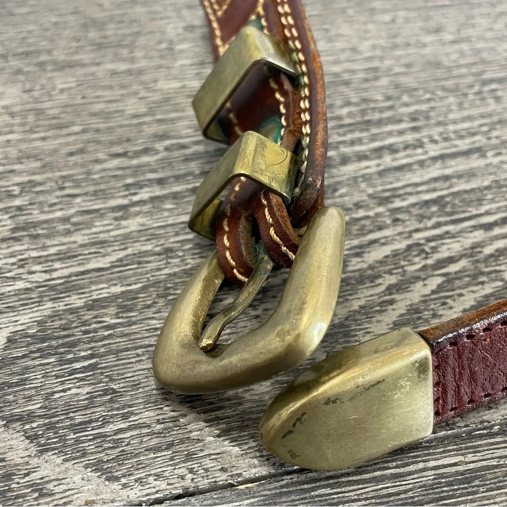 Academy Brown Leather Men's Belt. Italy. Brass like accents. Pre-owned. Lizard